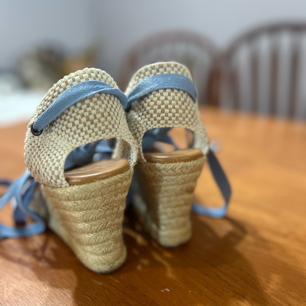 J. Crew Blue Espadrille Wedge Tie-Up Shoes - Picture 2 of 5